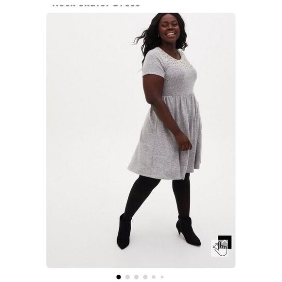 torrid Super Soft Plush Dress SZ 2 Light Grey Pearl‎ Neck Skater Heather Gray - Picture 1 of 11
